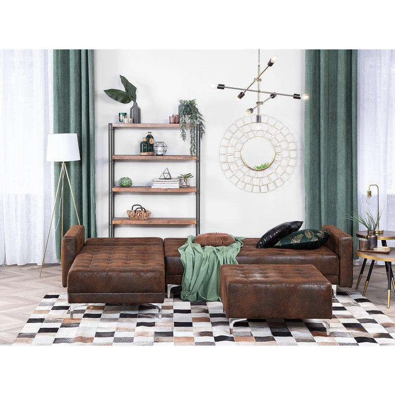 Finnegan 4 Seater Faux Leather Sofa Bed, Brown, Left Hand Facing