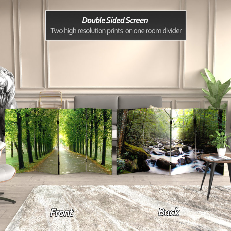 70.88" x 63" Double Sided Path of Life 4 Panel Room Divider, 36" H x 63" W x 1 "D