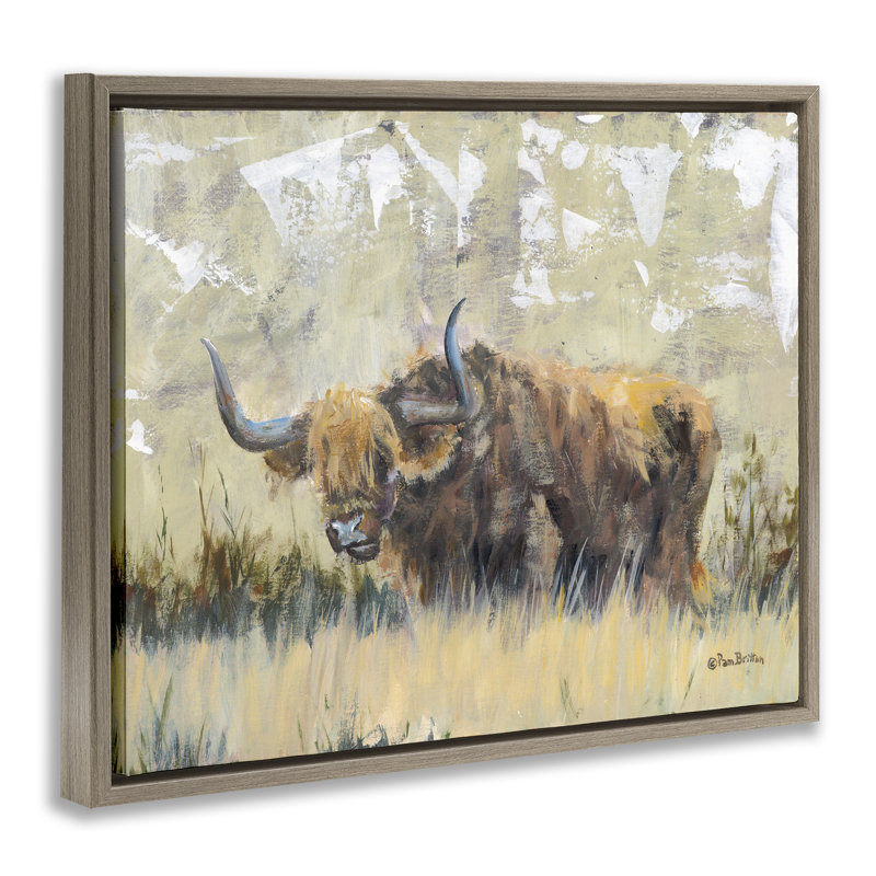 Rustic Patterned Longhorn Canvas Wall Art by Pam Britton, Lustre Grey Floater Frame, 25" H x 31" W
