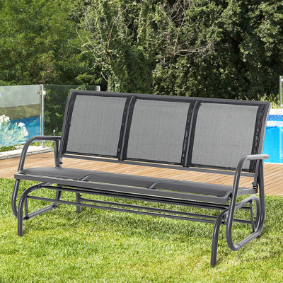 Outdoor 3 - Seater Glider Bench, Breathable Mesh Seat, Black Metal Frame, Smooth Gliding For Patio, Porch, 56.71" Length, 29.5" Width, 33.5" Height, 660 Lbs Max Weight Person Bench With Mesh,