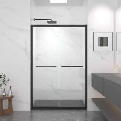 44-48-inch Matte Black Aluminum Frame Double Sliding Shower Door