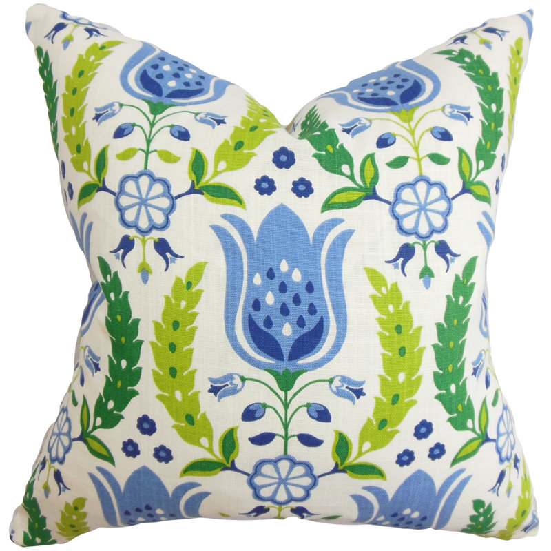 Eithne Floral Cotton Reversible Throw Pillow, Pool, 20" x 20"