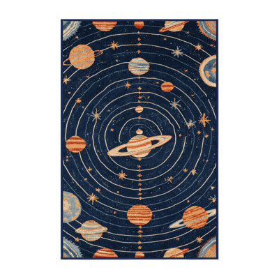 Machine Washable Space Blue Area Rug