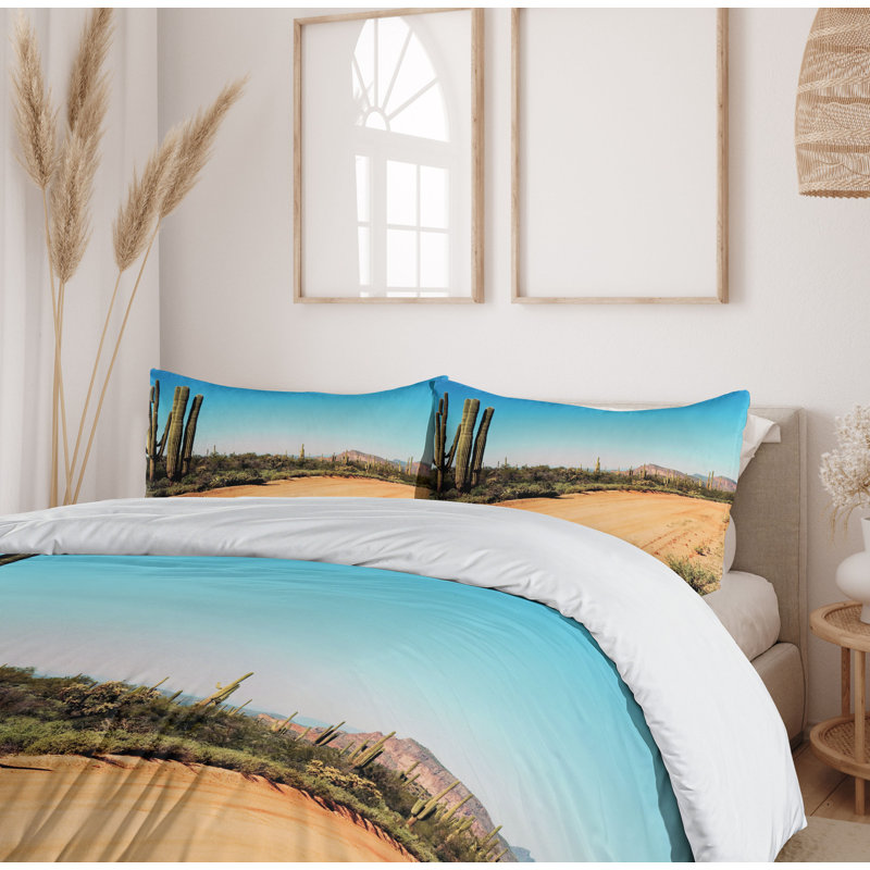 Queen Size Multicolor Microfiber Desert Cactus Duvet Cover Set