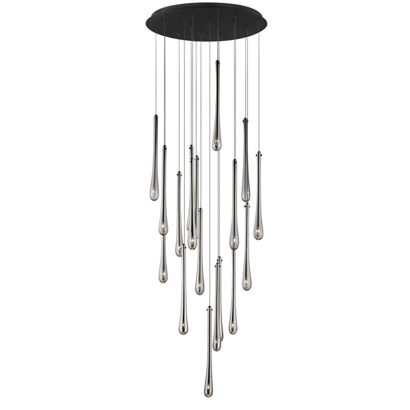 Black Smoke Glass 18-Light LED Cluster Pendant