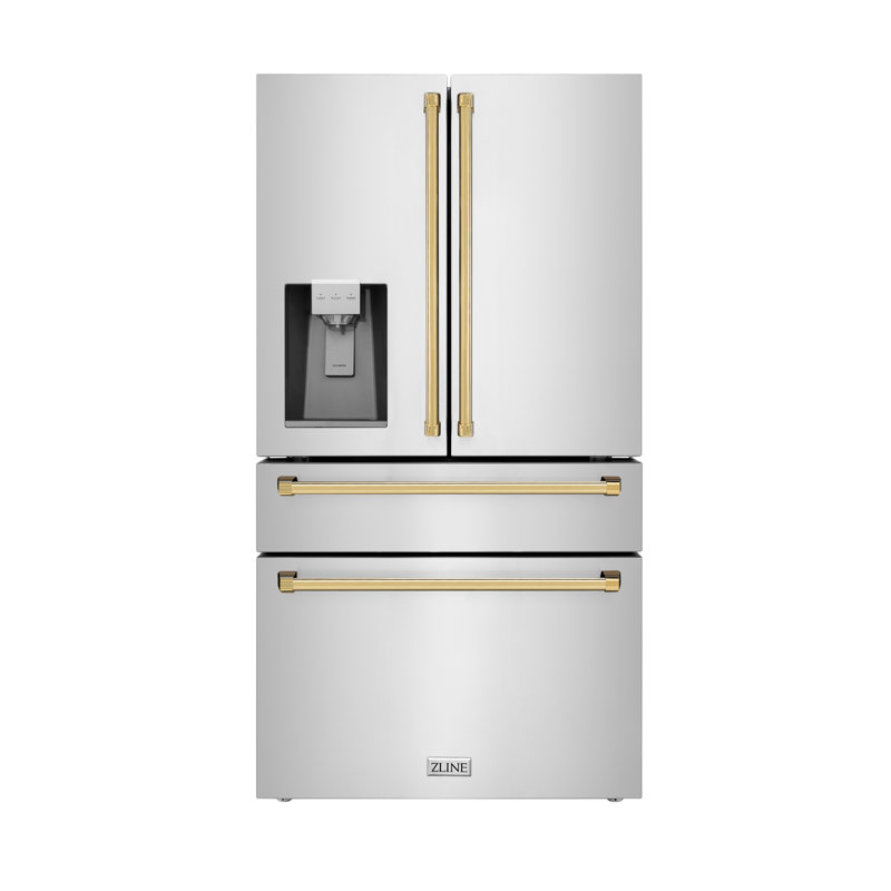 ZLINE Autograph Edition 36" French Door Refrigerator w/ Water and Ice Dispenser in Fingerprint Resistant Stainless Steel Traditional Handles
