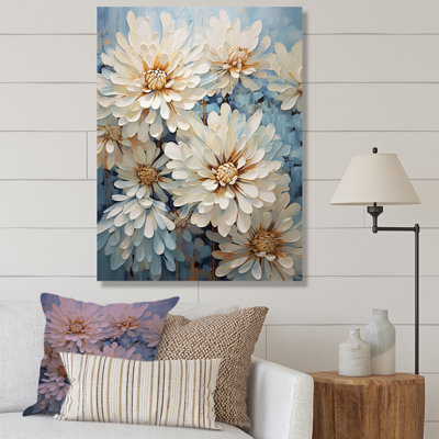 «Chrysanthemums White Blue Mosaic Garden V», reproduction sur toile
