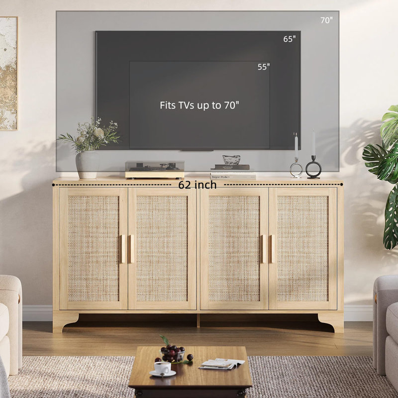 Meuble télé Boho Natural Rattan, Bois de chêne