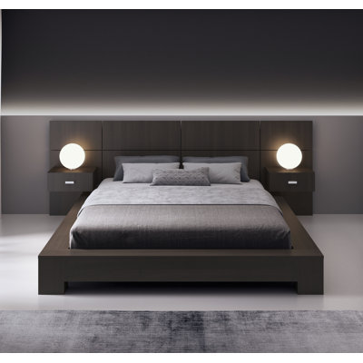 Queen Platform Bed Set with two nightstands