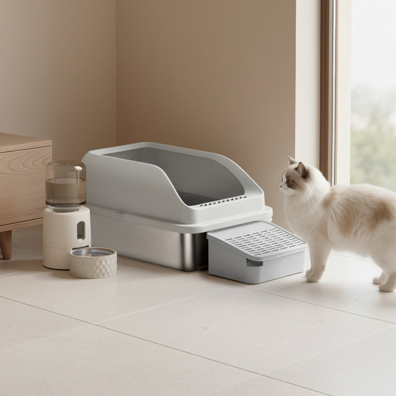 Litter Box with Scoop, Dove Grey