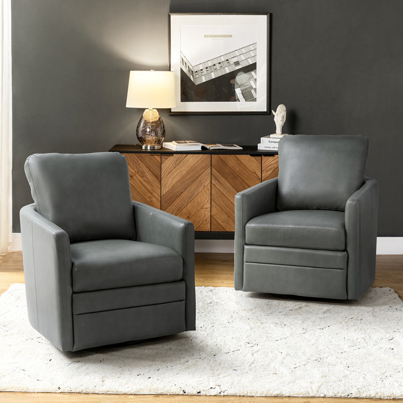 Fauteuil d'appoint pivotant en similicuir de 27 po de large avec coussin amovible Alfonso, Similicuir sauge