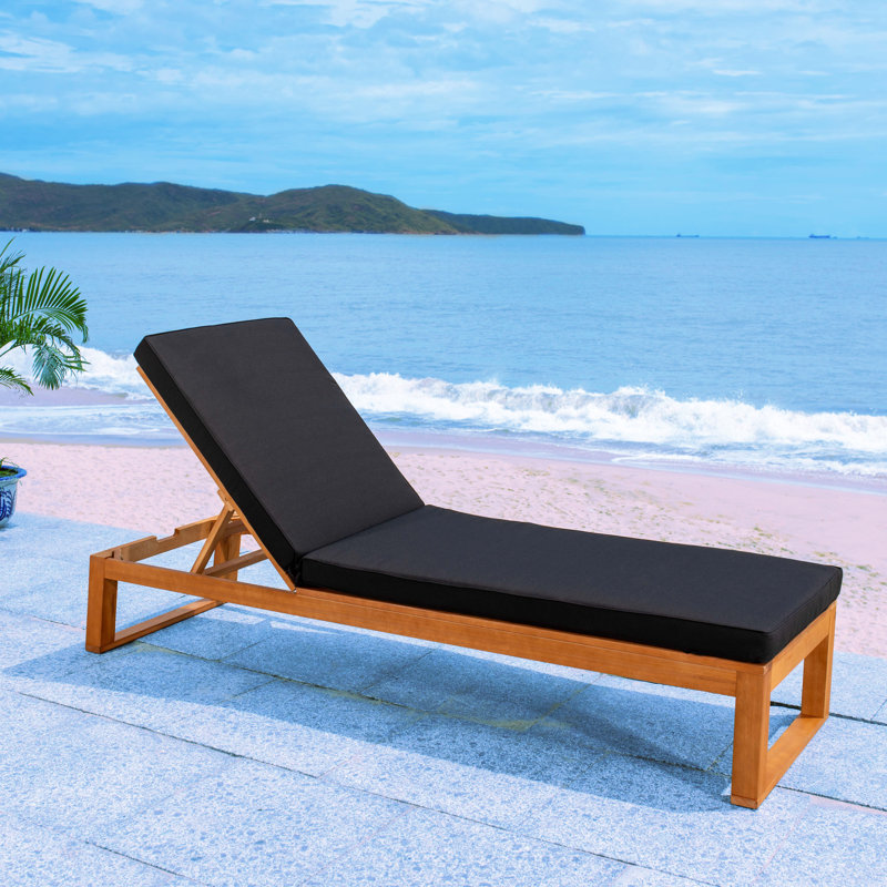 Faunce Outdoor Eucalyptus Wood Chaise Lounge , Cushion Included, Natural, Black