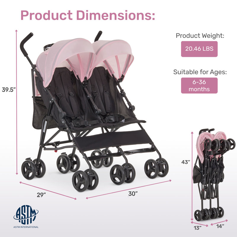 Dream On Me Twin Venture Umbrella Stroller , Pink