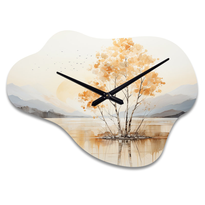 Deng Minimalisme arbre jaune Solitude IV - horloge murale asymétrique traditionnelle, Grand