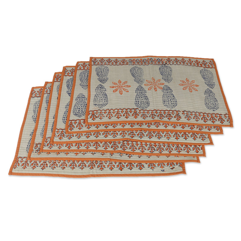 Alcott Hill® Handmade Tangerine Palace Cotton Table Runner And Placemat Set (7 Pieces)