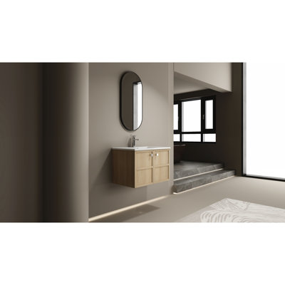 30" Bathroom Vanity - Oak Plywood, Ceramic Sink, 2 Doors, Copious Storage Options, Straightforward Assembly Steps In Plywood With Sink Soft Closing Plentiful Storage, Simple Installation
