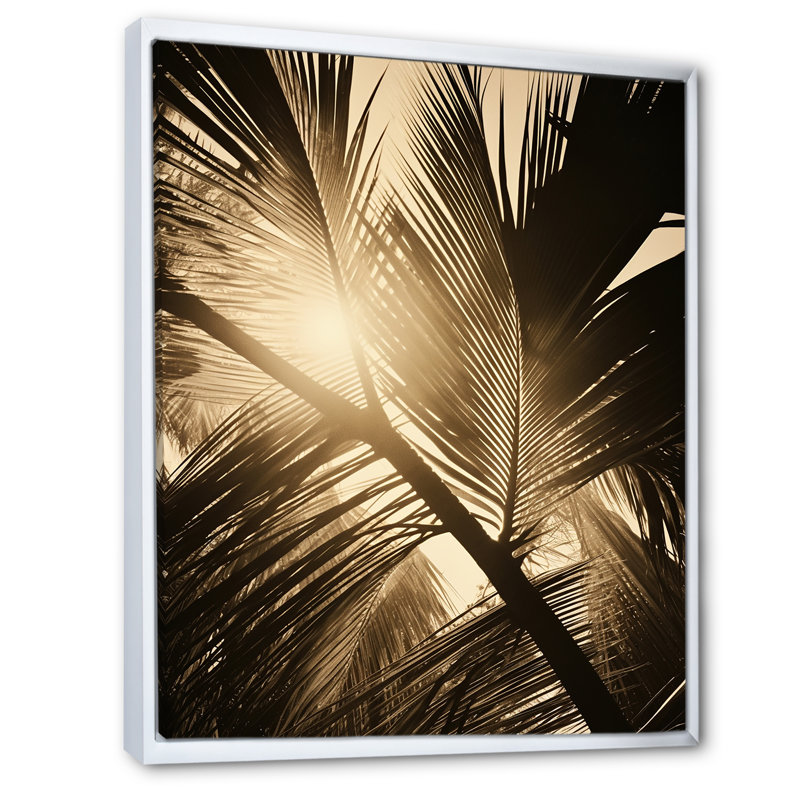 Feuilles de palmier sépia sérénité, Cadre flottant blanc, H 40 po x l 30 po x P 1,5 po
