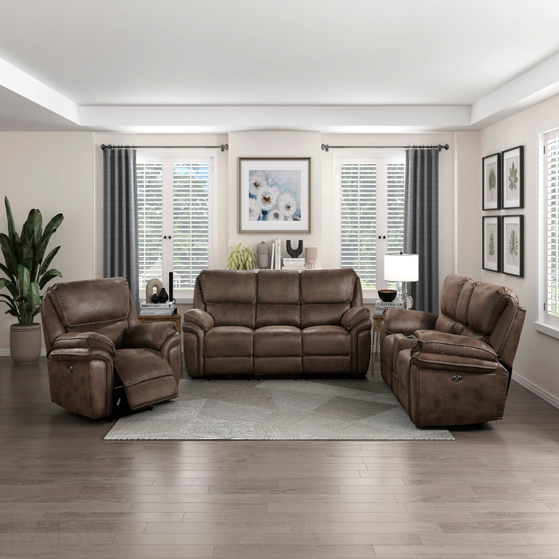 Ensemble de canapé de salon moelleux 3pc, Brun