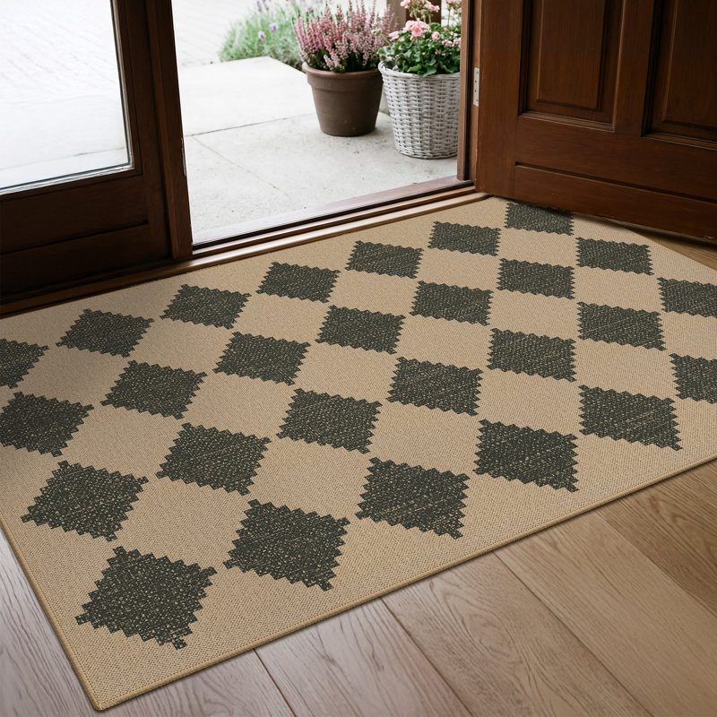 Tapis extérieur lavable à la machine, tapis antidérapant à losanges, Rectangulaire 3 pi x 5 pi
