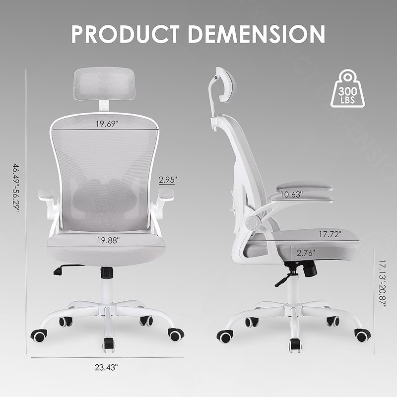 Ergonomic Office Chair With Headrest, Adjustable Lumbar Support And Flip-Up Armrests For Comfortable Home Office And Study Use