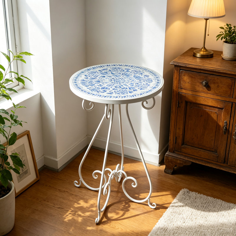 Table d'appoint / table de bout en céramique, support à plante rétro pour l'intérieur et l'extérieur, table d'appoint ronde pour patio, balcon, salon