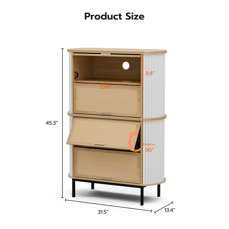 Armoire de rangement pour chaussures Natural Rattan, Blanc / bois de chêne