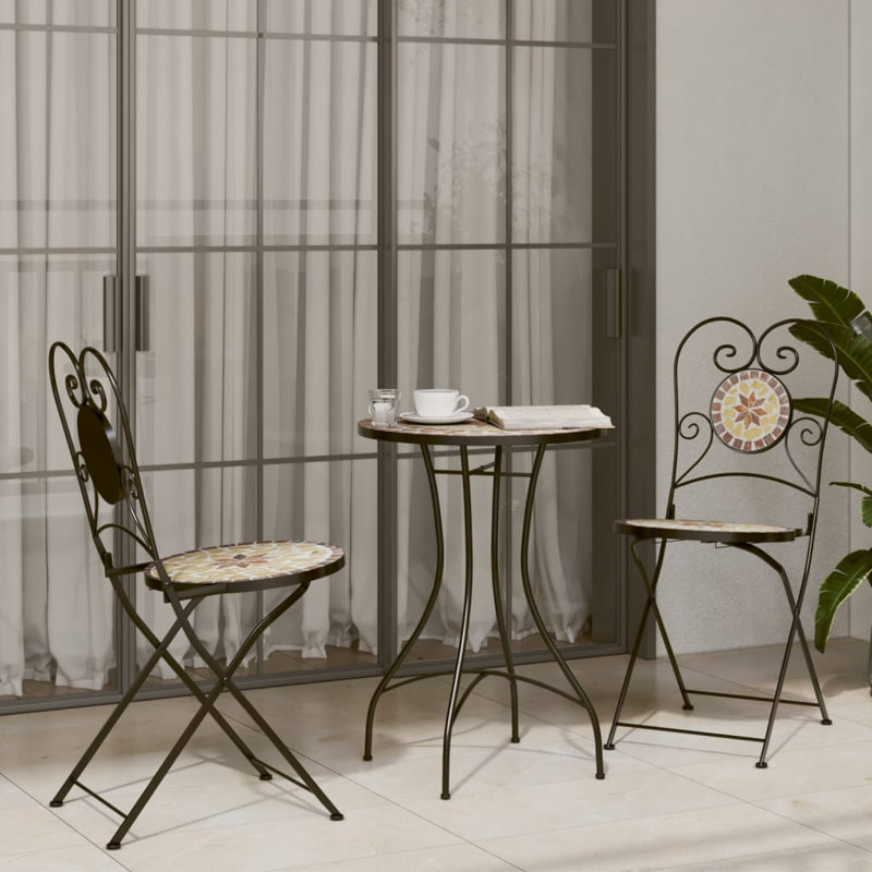 Foldable Garden Chair Set, Terracotta and White