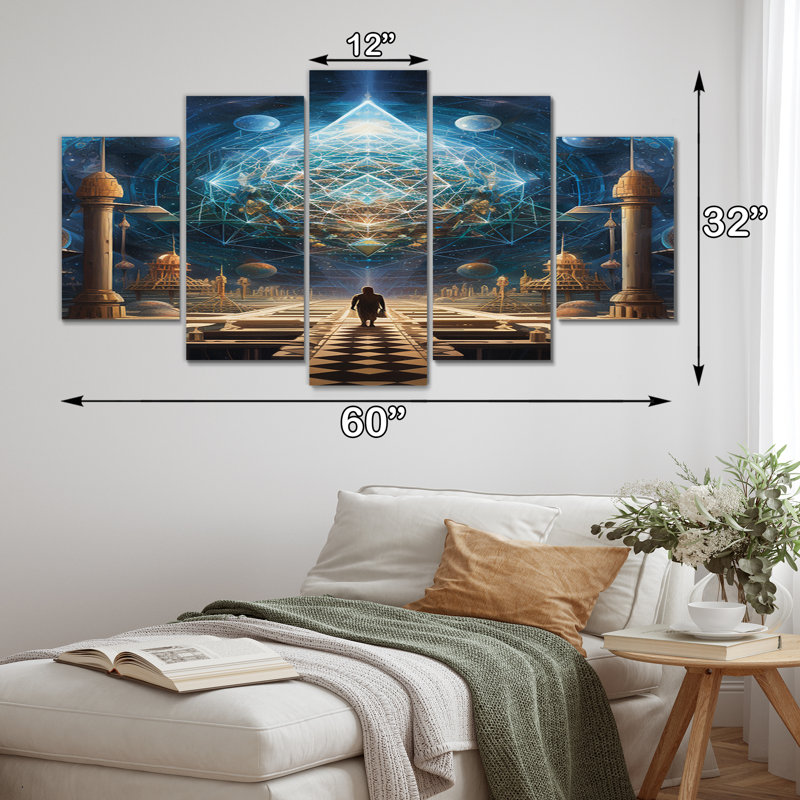 «Ultimate Destination City of Light», art mural abstrait sur toile, 5 panneaux
