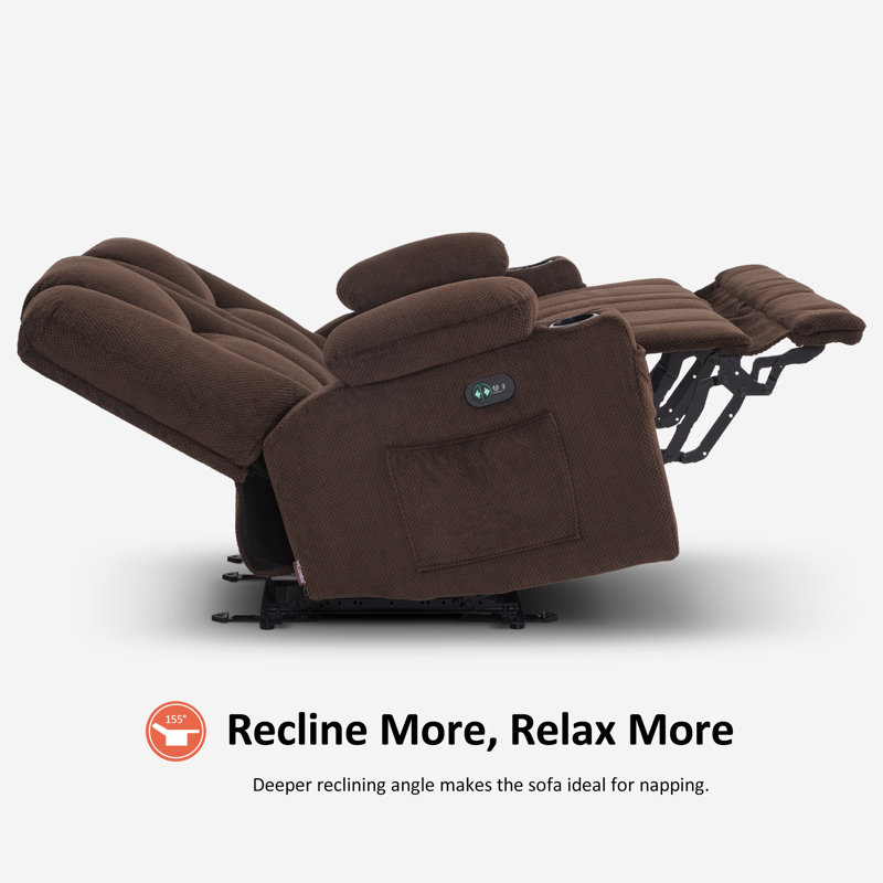 Electric Reclining Loveseat Sofa with Heat and Massage, Cup Holders, USB Charge Port, Brown Polyester Blend