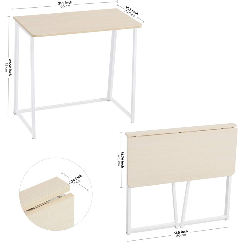 Small Foldable Desk 31.5" for Small Spaces, Space Saving Computer Table Writing Workstation