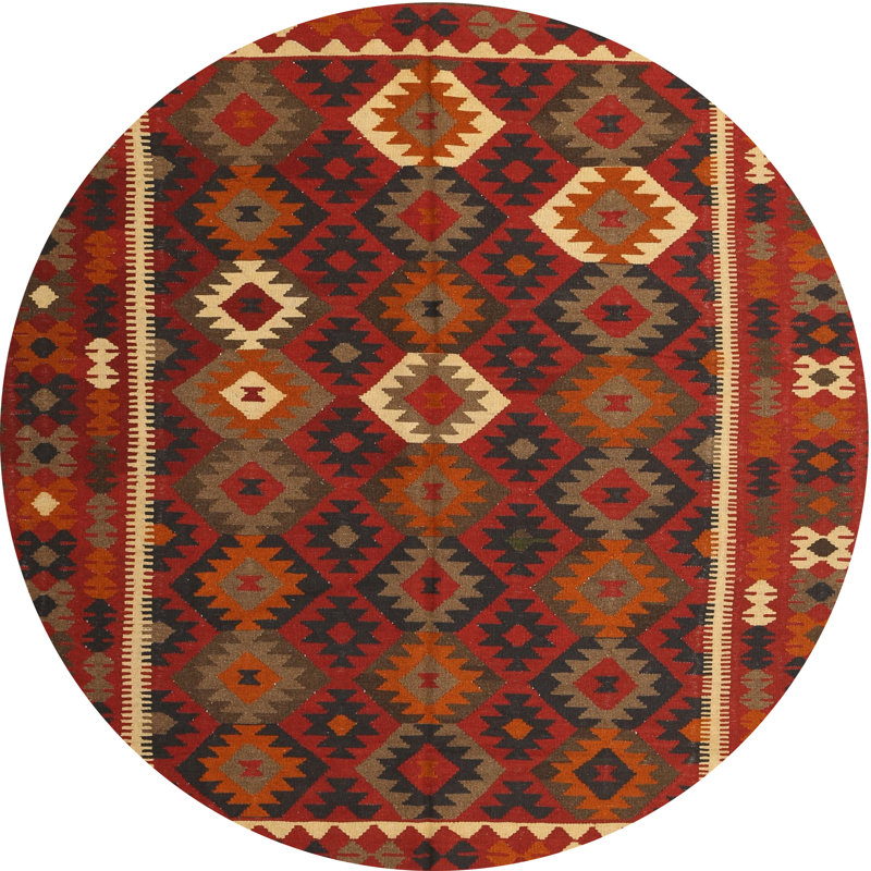 Tapis brun/rouge pourpre/zone noire, Rond 7 pi x 7 pi
