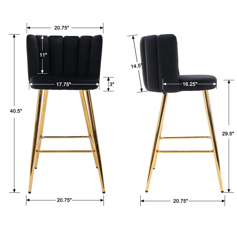 Lalo Upholstered Counter Stool with Metal Frame, Black Fabric/Gold Frame