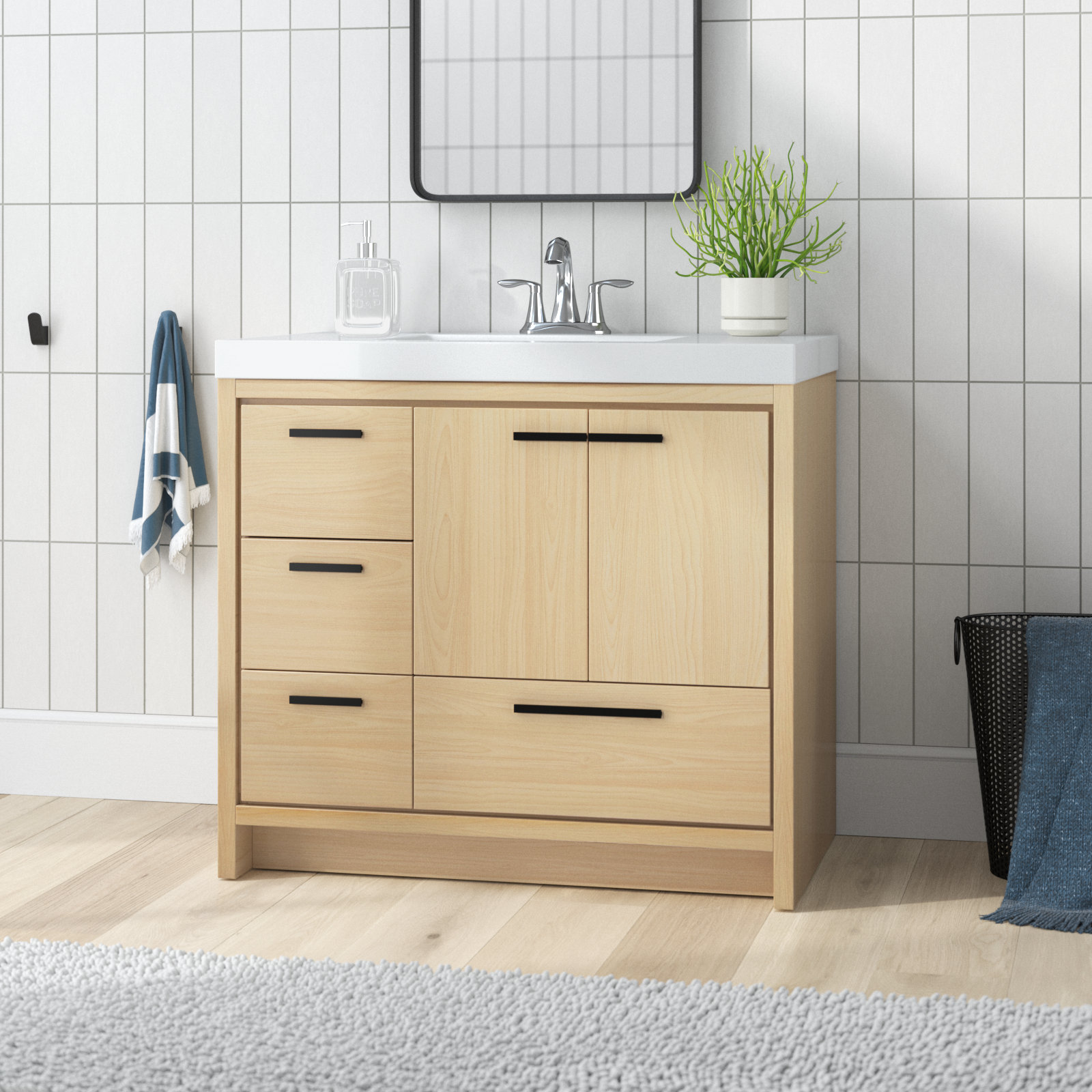 36 Inch Modern Bathroom Vanity with USB Charging, Two Doors and