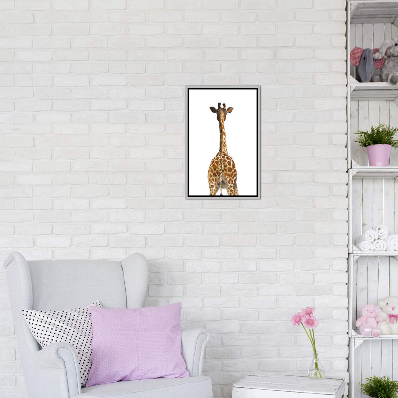 Art girafe bout à bout, H 40 po x l 26 po x P 1,5 po, Toile avec cadre argenté