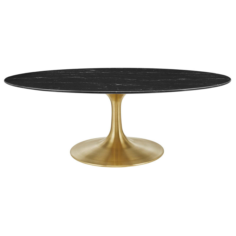 Table basse ovale en marbre Lippa, Doré, H 15,5 po x L 48 po x l 27,5 po