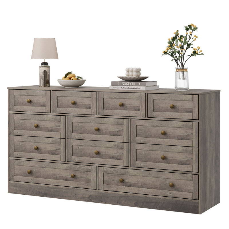 12-Drawer Wooden Dresser, Wide Chest of Drawers for Bedroom, Living Room & Hallway, and TV Stand for 65" TV, Brown