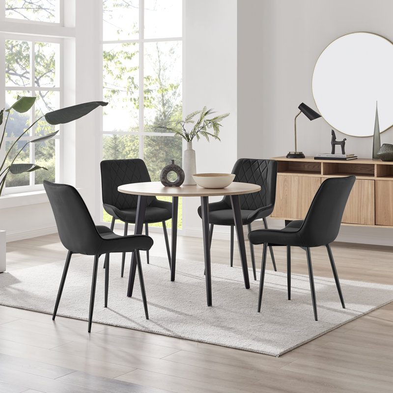 Betsab 4 - Person Dining Set, Black, Oak/Black
