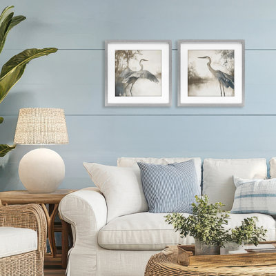 Heron Feathers Over Water 2pc Framed Print Under Glass Set, design by Mona Grace