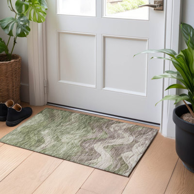 Machine Washable Indoor/Outdoor Cinead ACN1700 Green Rug