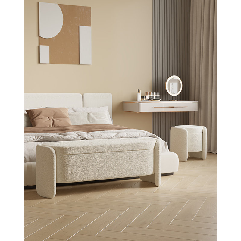 Curved Leg Berber Fleece Solid Wood Storage Ottoman