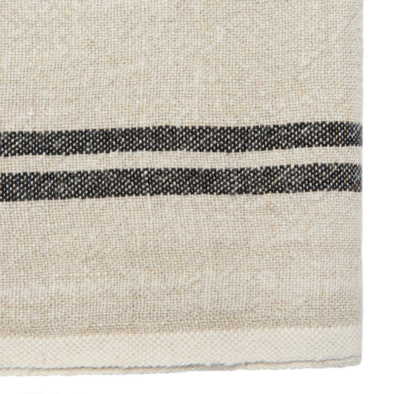 Khadhi Linen Striped Tea Towel, Natural/Black