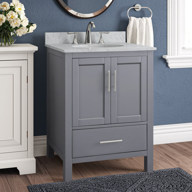 Ensemble de meuble-lavabo simple 24 po Gilley, Blanc de Carrare, Gris