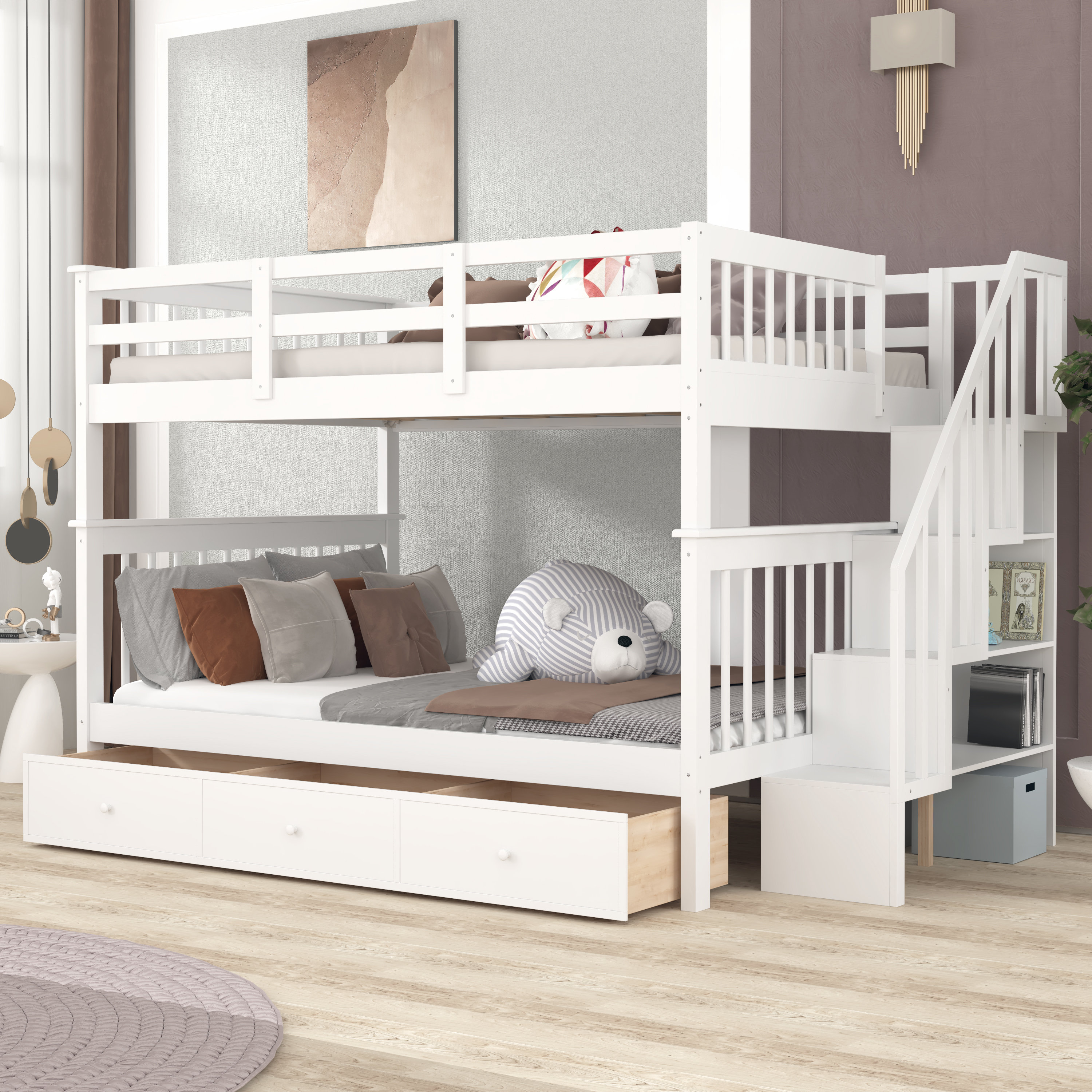 Harriet Bee Etam Kids Full Over Full Bunk Bed With Drawers 