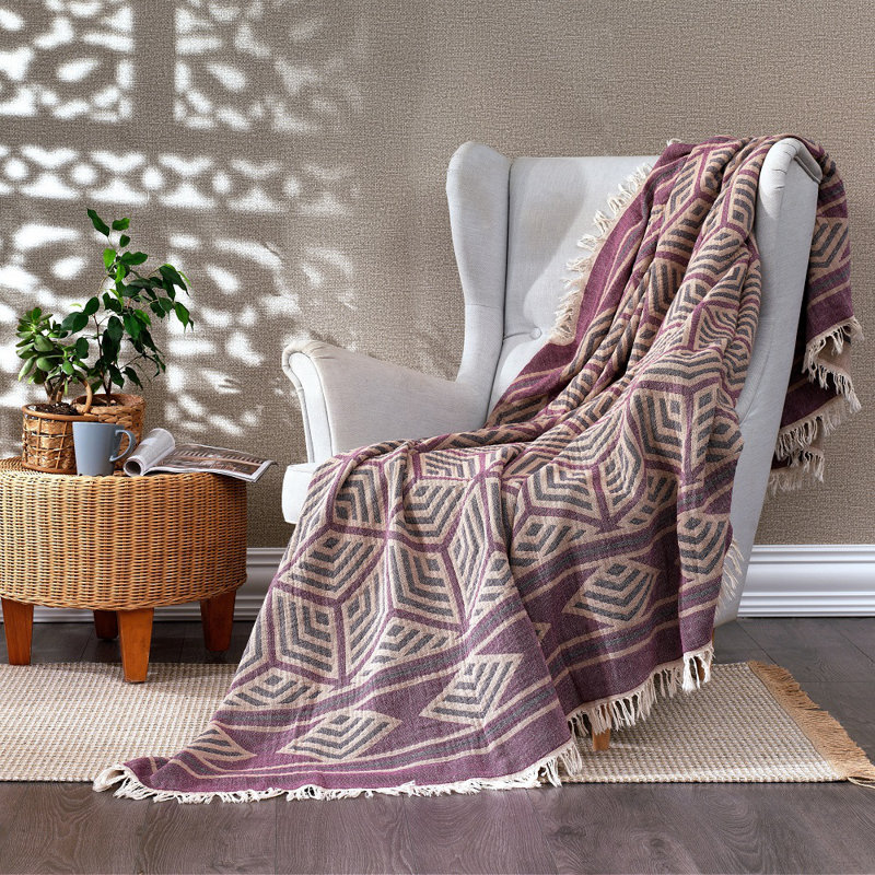 Lathan Throw Blanket, W222 x L245cm, Plum Purple