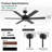 56" Modern Indoor Ceiling Fan with Remote Control, 6-Blade Ceiling Fan with Quiet Reversible DC Motor, Black & Walnut Finish-129389764