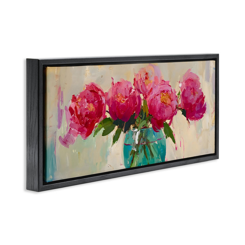 Cadre flottant vibrant dans un vase pivoines, design par LSR Creative Studio, H 11 po x l 25 po, Cadre flottant noir de jais
