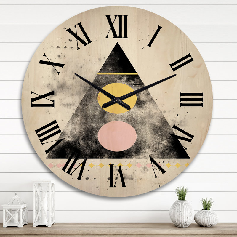 Transcendence Retro Triangular Minimal I - Modern Geometric Oversized Wood Wall Clock, Très grand