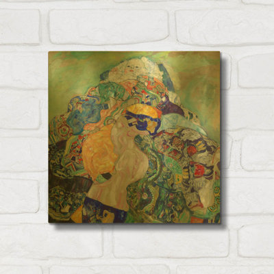 «Baby» par Gustav Klimt, art mural en métal doré, 12 po x 12 po