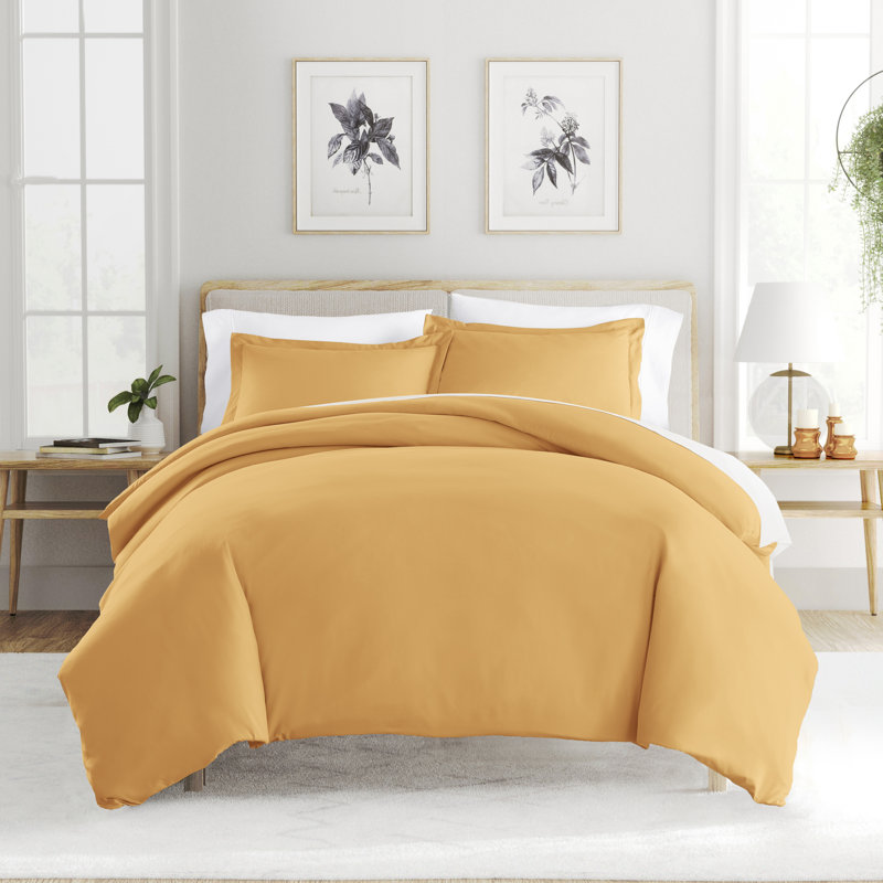 Super Soft Double Brushed Duvet Cover Set, King/Cal. King Duvet Cover + 2 King Shams, Gold