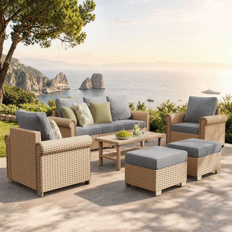 All-Weather Wicker 5 - Person Patio Conversation Sets with Coffee Table, Gray, Yes